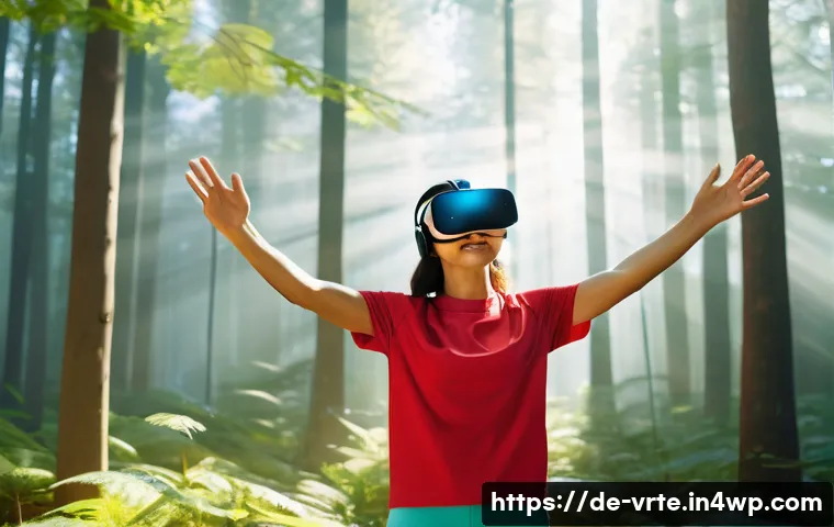VR 재활치료의 상담적 접근 - **Immersive VR Rehabilitation Game:** A dynamic, full-body shot of a young adult (20s-30s, gender-ne...