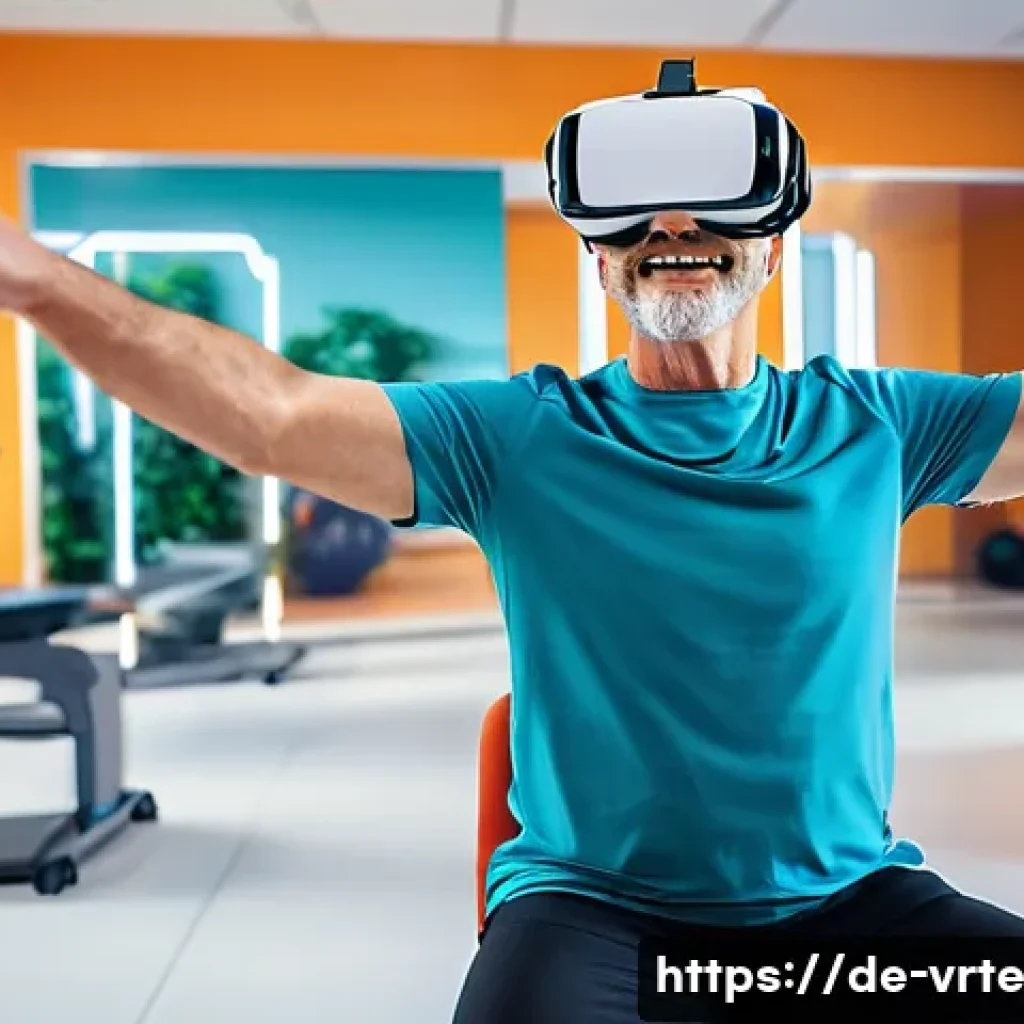 VR 재활치료의 진행 과정 - **Prompt 1: Motivating Motor Rehabilitation with VR Gamification**
A middle-aged man, with a det...