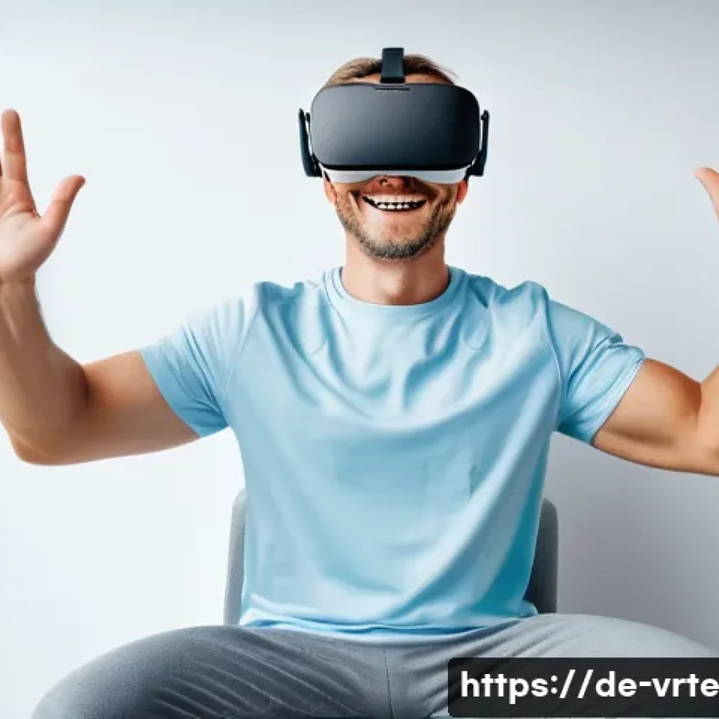 가상현실 재활치료의 발전 방향 - **Prompt 1: Joyful VR Rehabilitation for Enhanced Motivation**
An image showing a cheerful, midd...