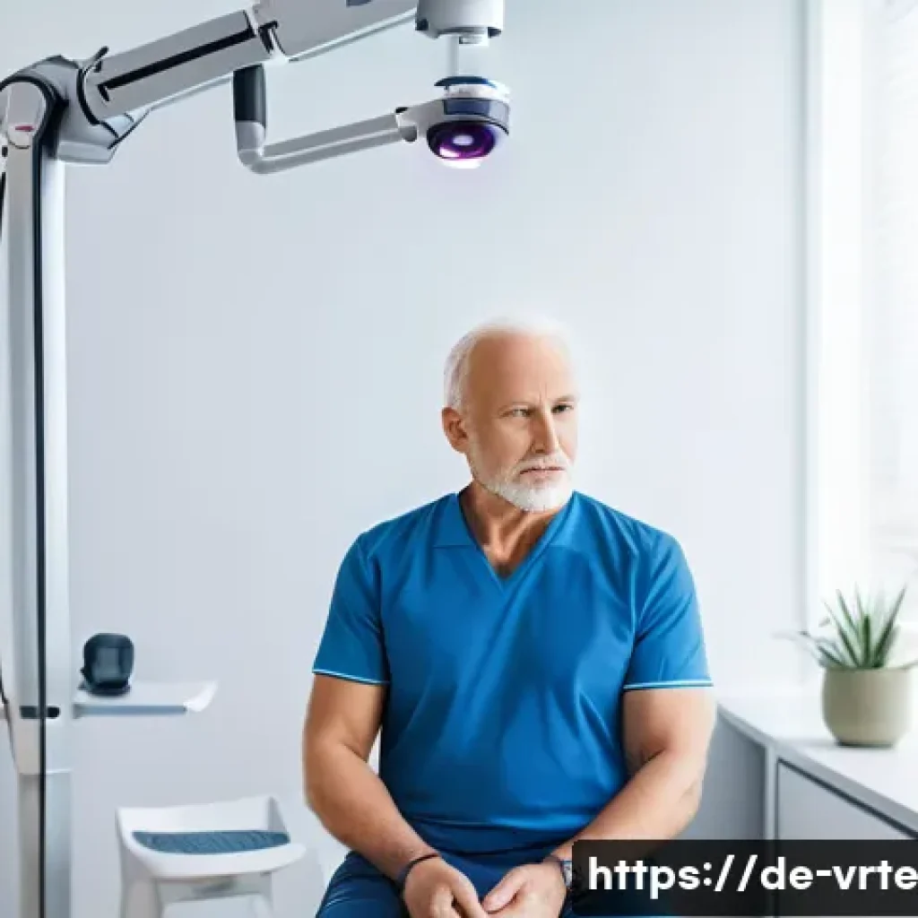 VR 재활치료의 국제적 사례 - A modern rehabilitation clinic in Germany featuring a middle-aged patient wearing sensor-equipped cl...